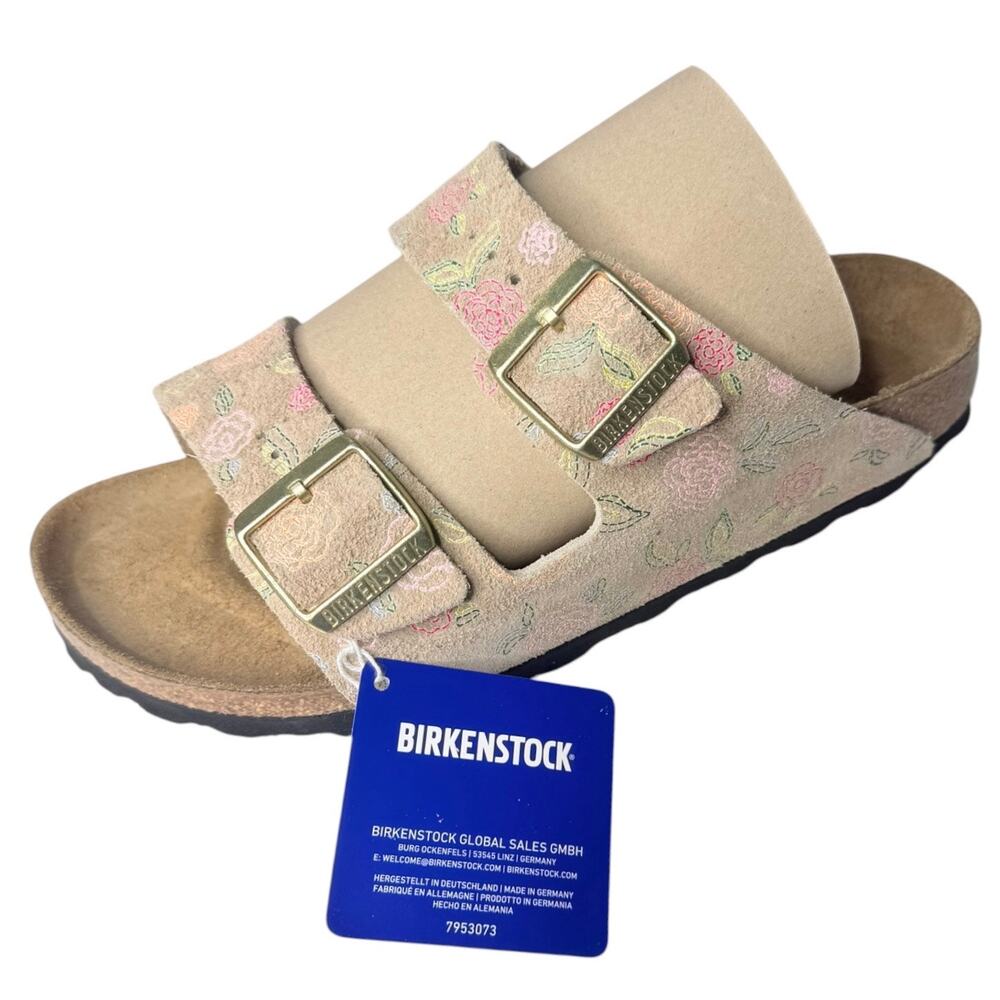 Birkenstock Shoes Arizona Flower Print Suede Leather Women's 39 Cork 8-8.5 Box